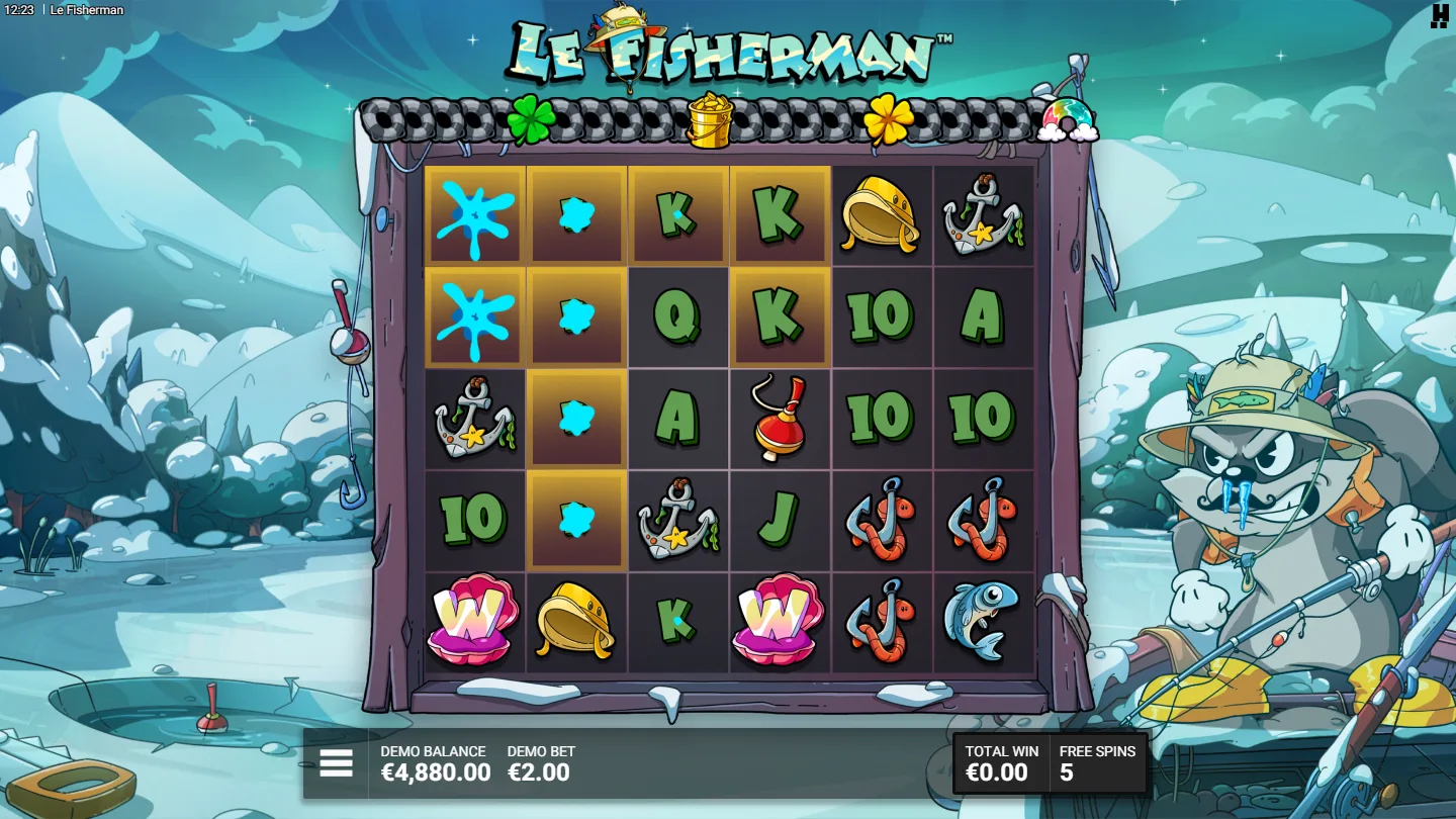 Le Fisherman Έναρξη δωρεάν περιστροφών — τα Golden Squares και τα τετράγωνα αλιευμάτων ενεργοποιούνται στο πλέγμα
